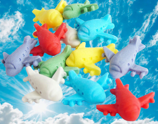 12 Novelty Planes Coloured Vegan Edible Cupcake Toppers