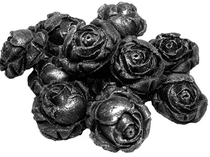 12 Glittered Black Rose Buds Edible Vegan Cupcake Cake Toppers