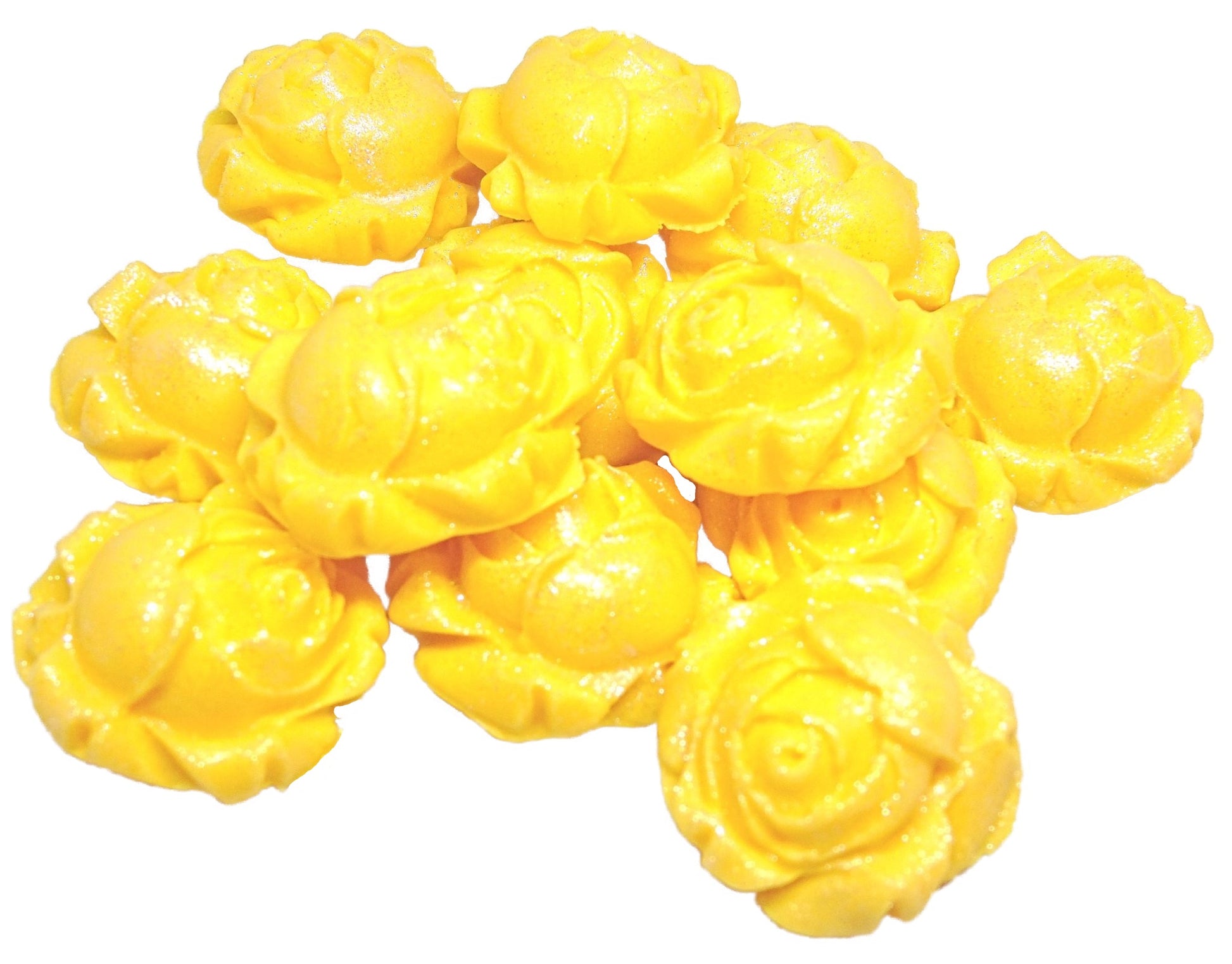 12 Glittered Yellow Rose Buds Edible Vegan Cupcake Cake Toppers