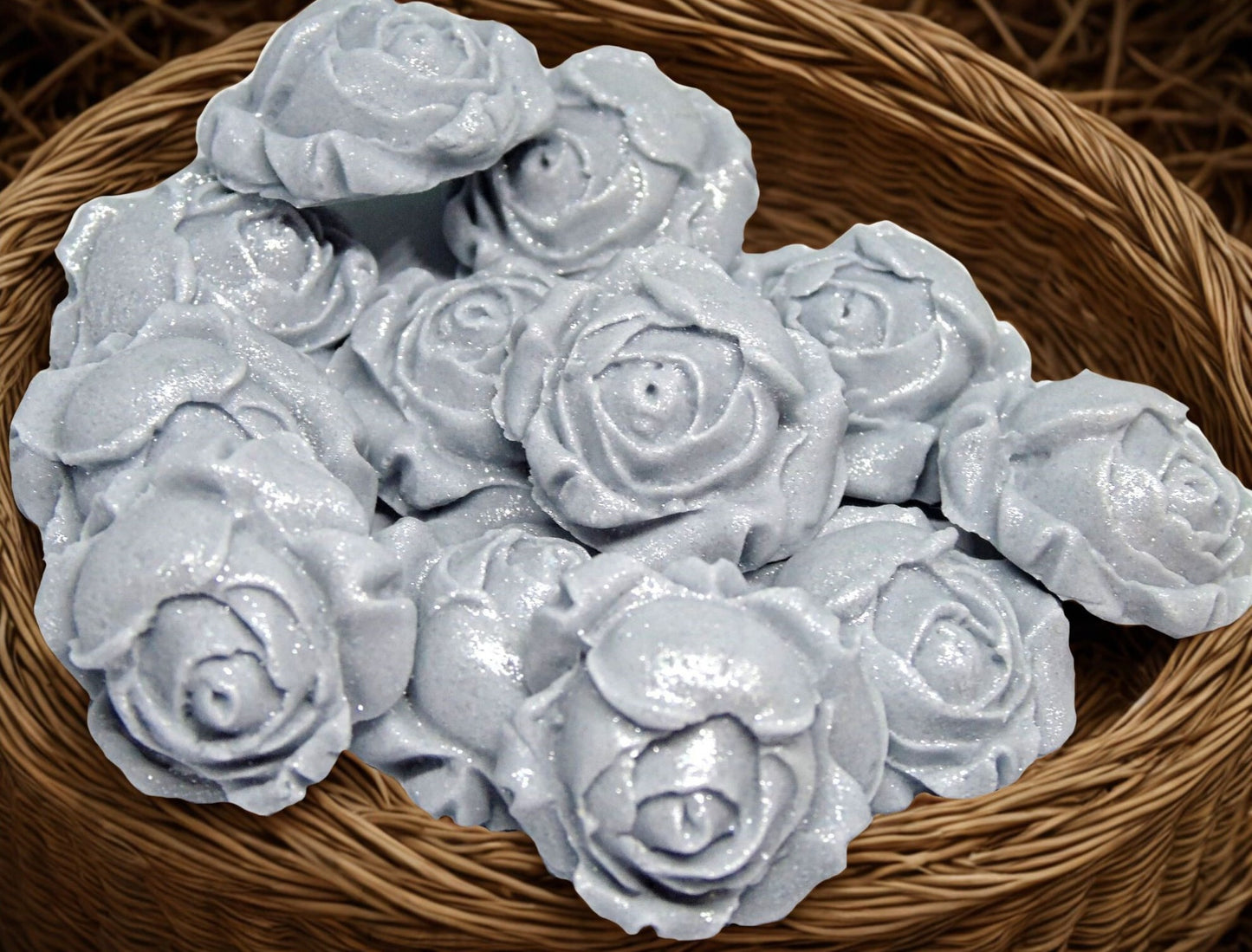 12 Glittered Coloured Rose Buds Edible Cupcake Toppers