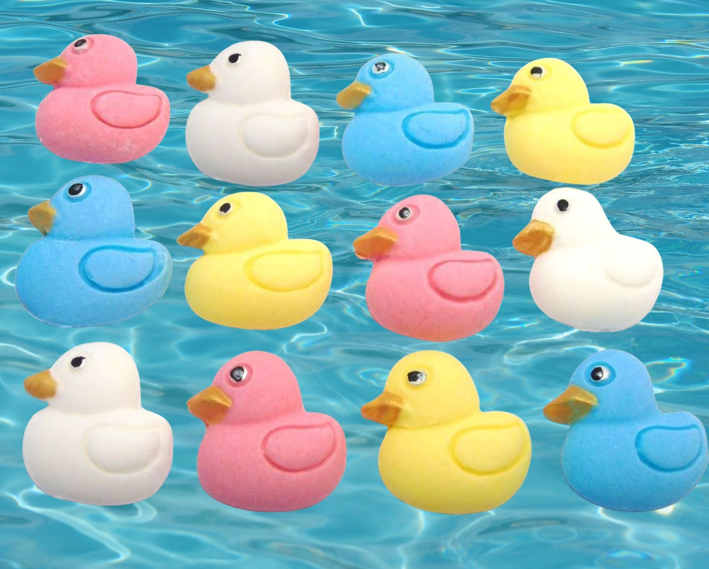 12 Small Coloured Ducks Baby Shower Edible Cupcake Toppers