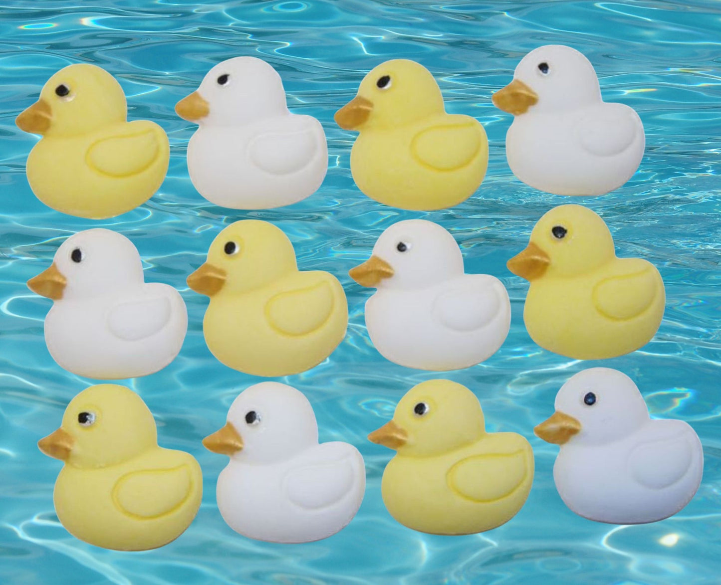 12 Small Coloured Ducks Baby Shower Edible Cupcake Toppers