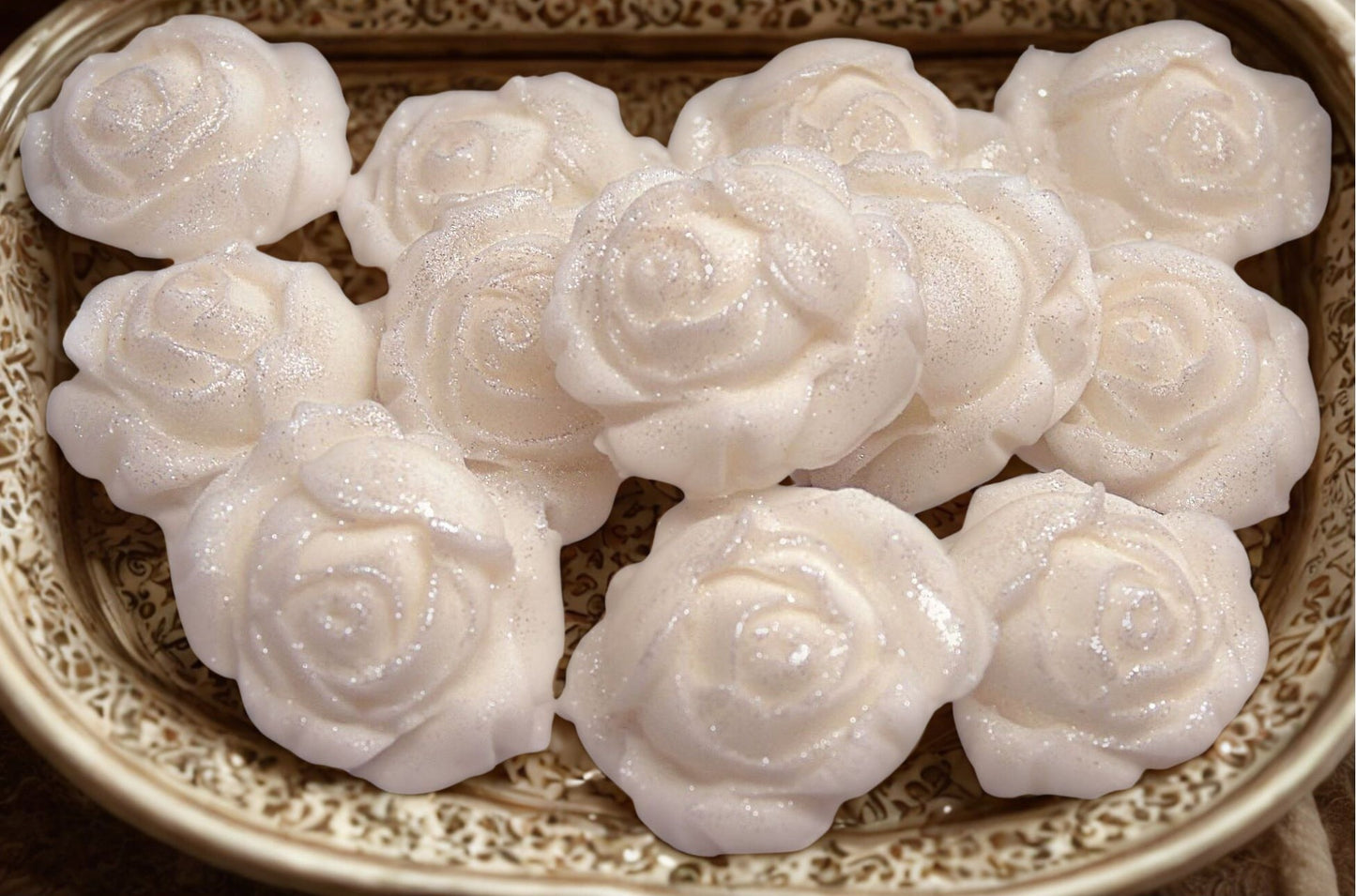 12 Glittered Coloured Rose Buds Edible Cupcake Toppers