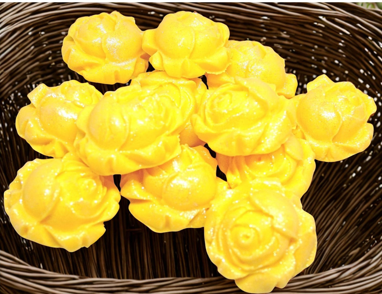 12 Glittered Coloured Rose Buds Edible Cupcake Toppers