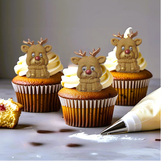 3 Edible Reindeer on cupcakes