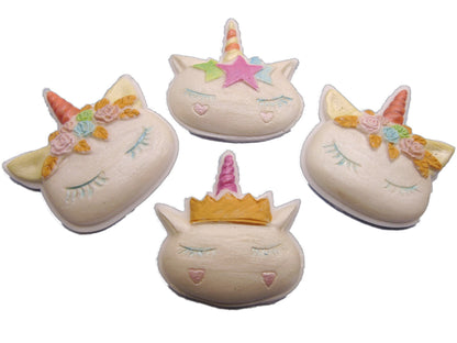 Set of 4 unicorn faces handmade cupcake topper decorations