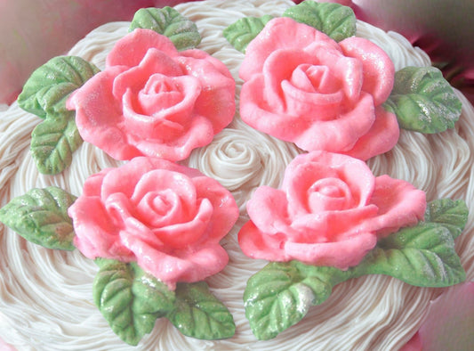 Set 4 Glittered Rose Garland Wedding Edible Rose Toppers