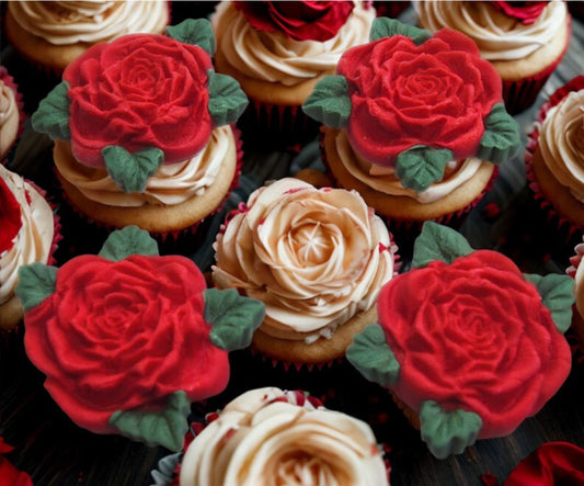 4 Rose Coloured Anniversary Birthday Edible Cake Decorations