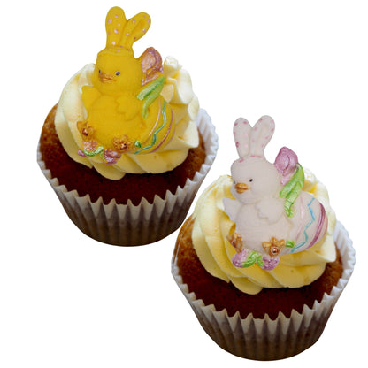 Display of Easter chicks on to of Cupcakes