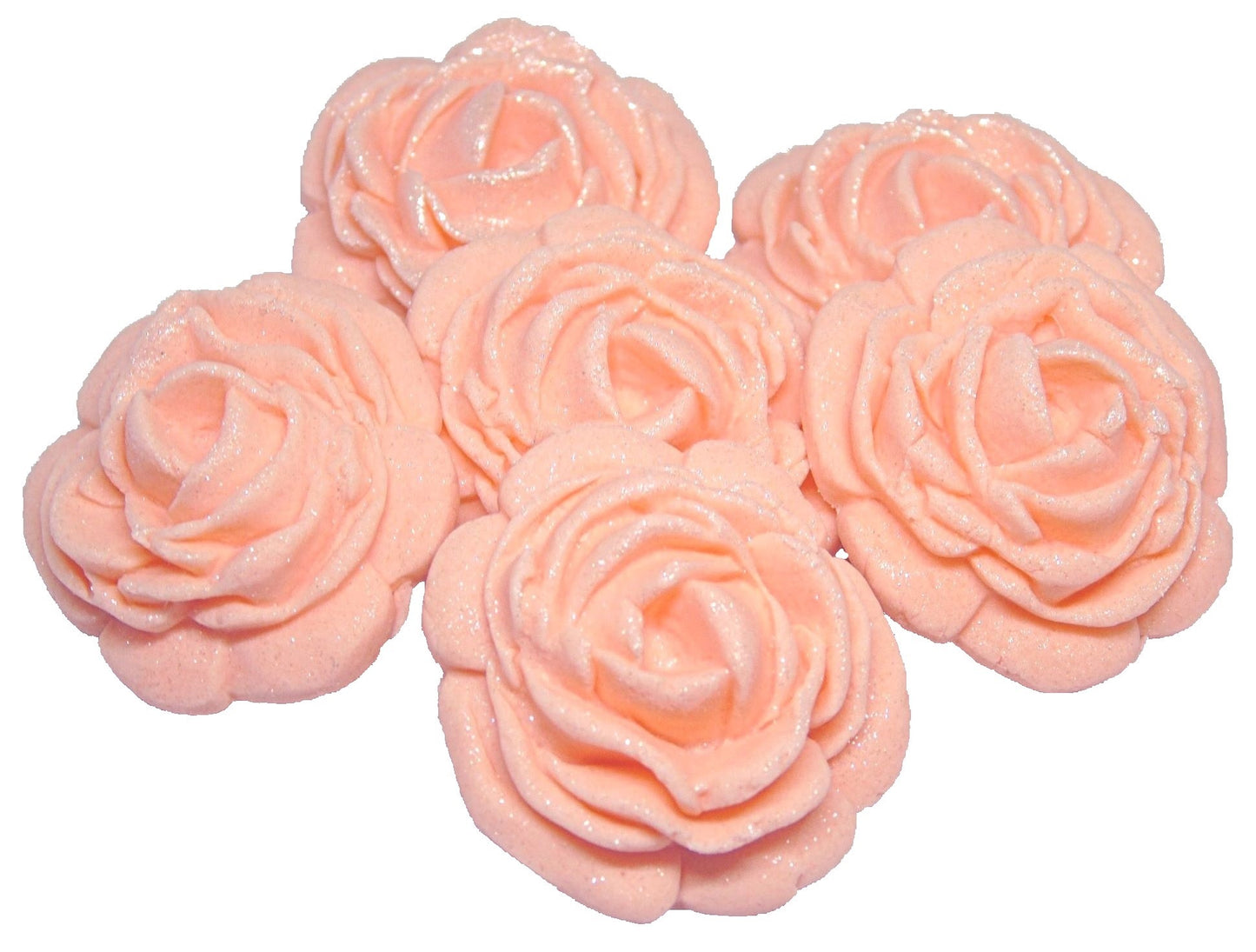 6 Glittered edible large roses Peach vegan dairy free & gluten free rose decorations