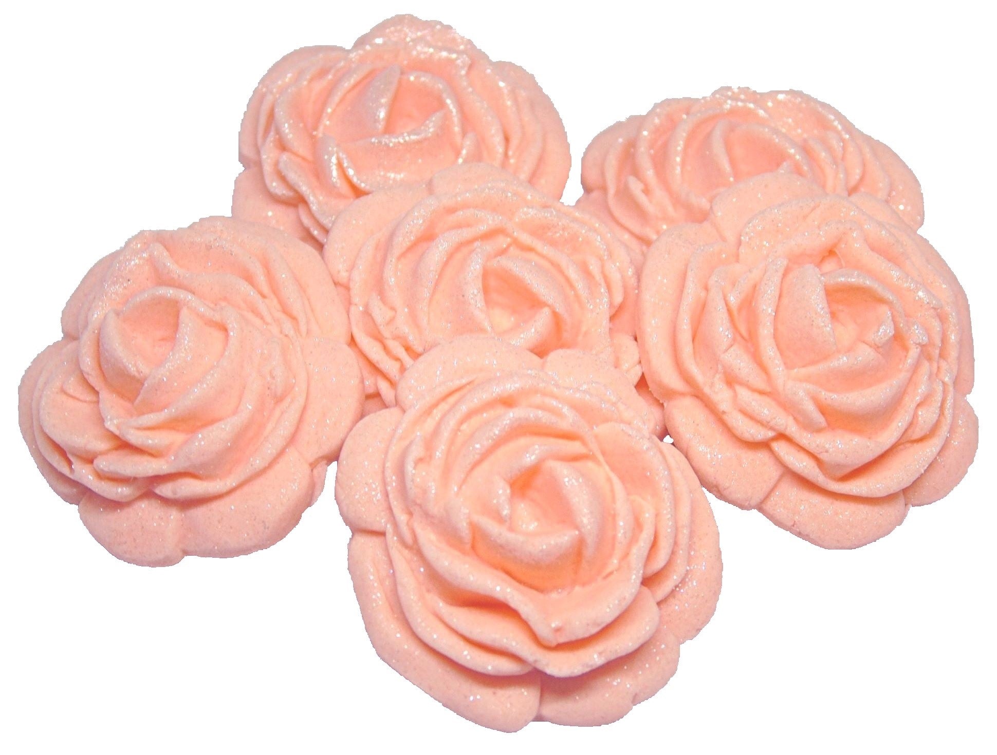 6 Glittered edible large roses Peach vegan dairy free & gluten free rose decorations