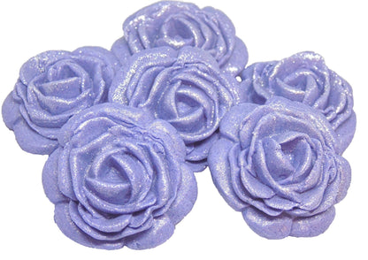 6 Glittered edible large roses Purple vegan dairy free & gluten free rose decorations