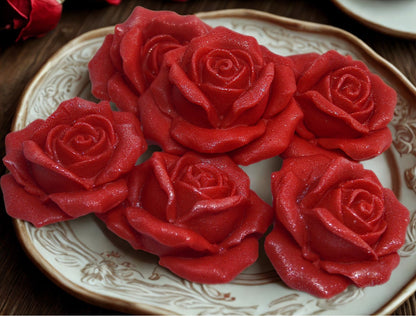 6 Large Glittered Coloured Roses Vegan Edible Cake Topper