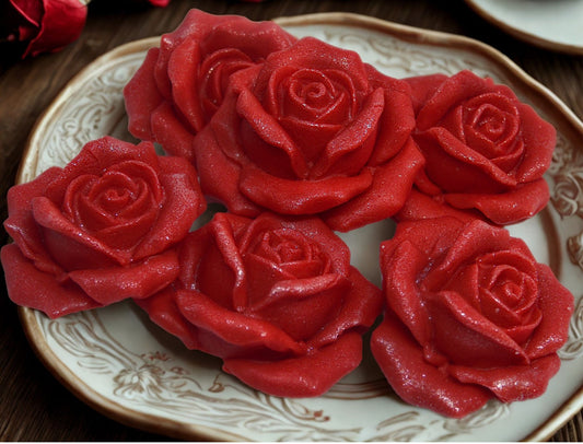 6 Large Glittered Coloured Roses Vegan Edible Cake Topper