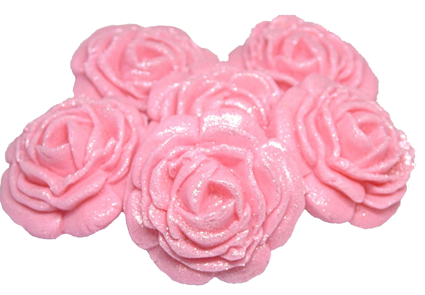 6 Glittered edible large roses Pink vegan dairy free & gluten free rose decorations