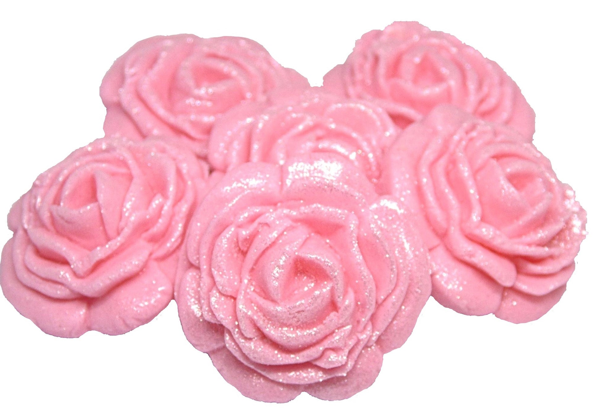 6 Glittered edible large roses Pink vegan dairy free & gluten free rose decorations