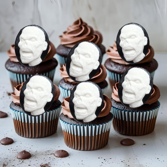 6 Halloween Zombie Cupcake Toppers Vegan Edible Cake Toppers