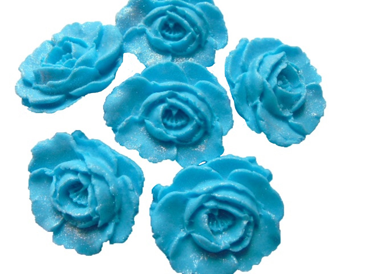 6 large Blue Glittered Roses Wedding Birthday Celebration Vegan Cupcake Cake Toppers