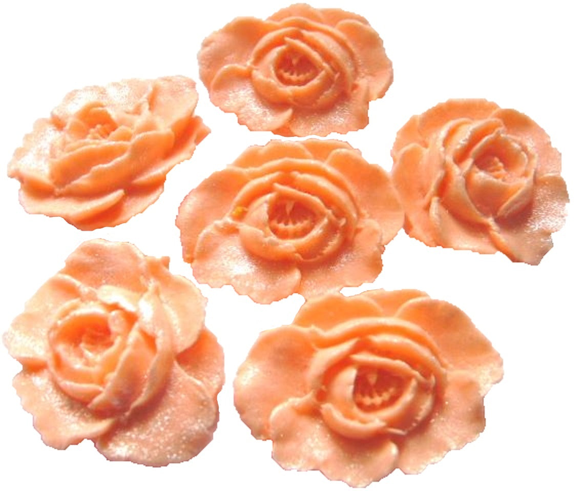 6 large Peach Glittered Roses Wedding Birthday Celebration Vegan Cupcake Cake Toppers