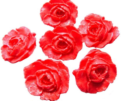 6 large Red Glittered Roses Wedding Birthday Celebration Vegan Cupcake Cake Toppers