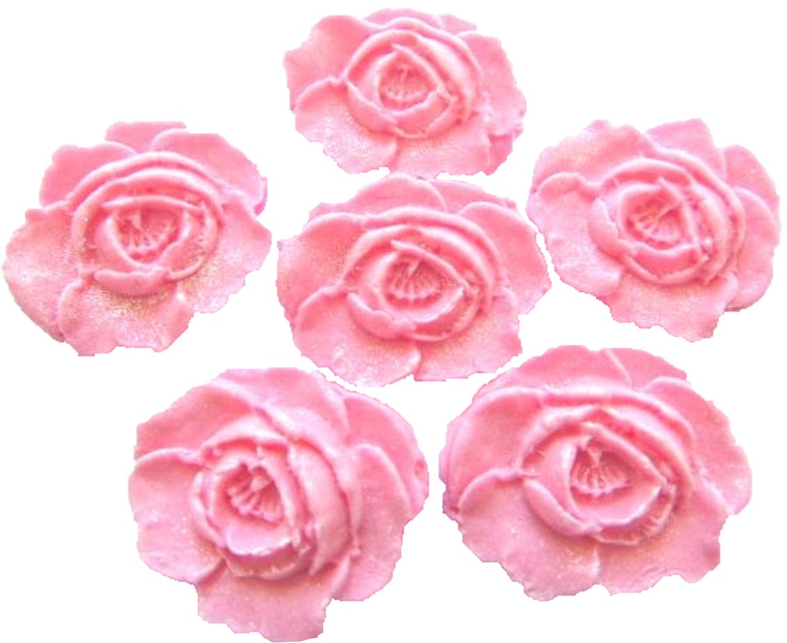 6 large Pink Glittered Roses Wedding Birthday Celebration Vegan Cupcake Cake Toppers