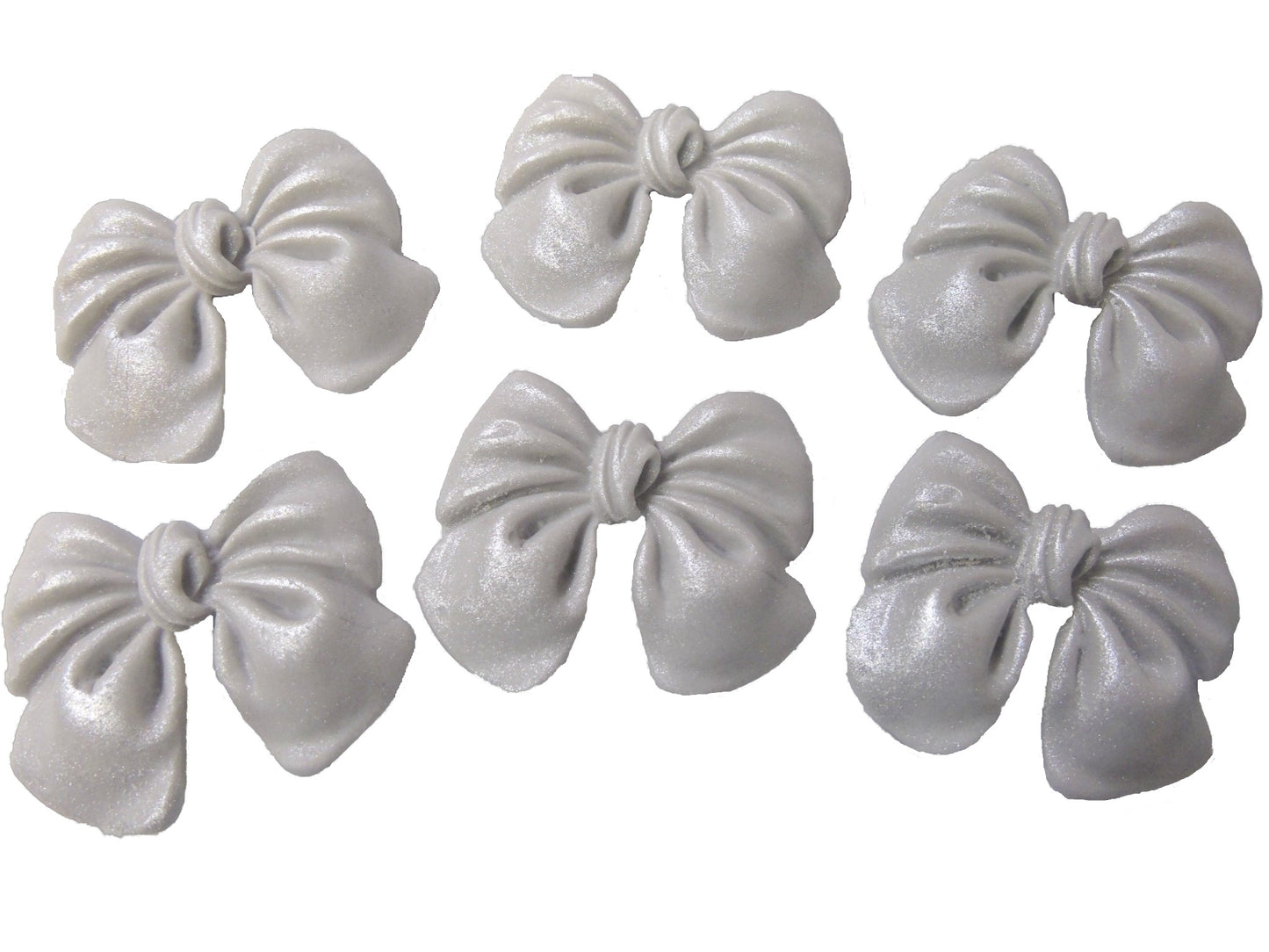 6 Silver Glittered edible large bows vegan dairy free & gluten free Bows