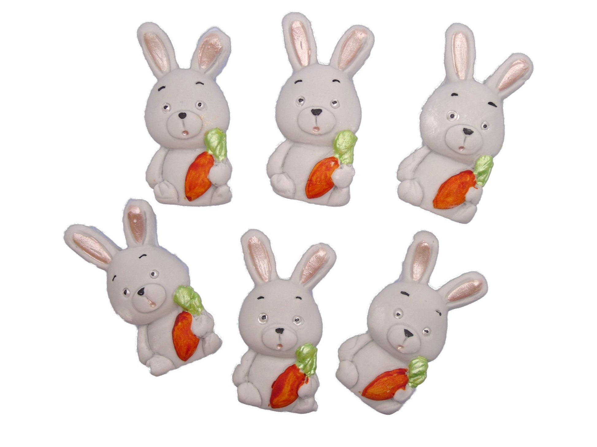 6 Edible  grey Easter Rabbits Baby Shower Fondant Vegan Cupcake Toppers