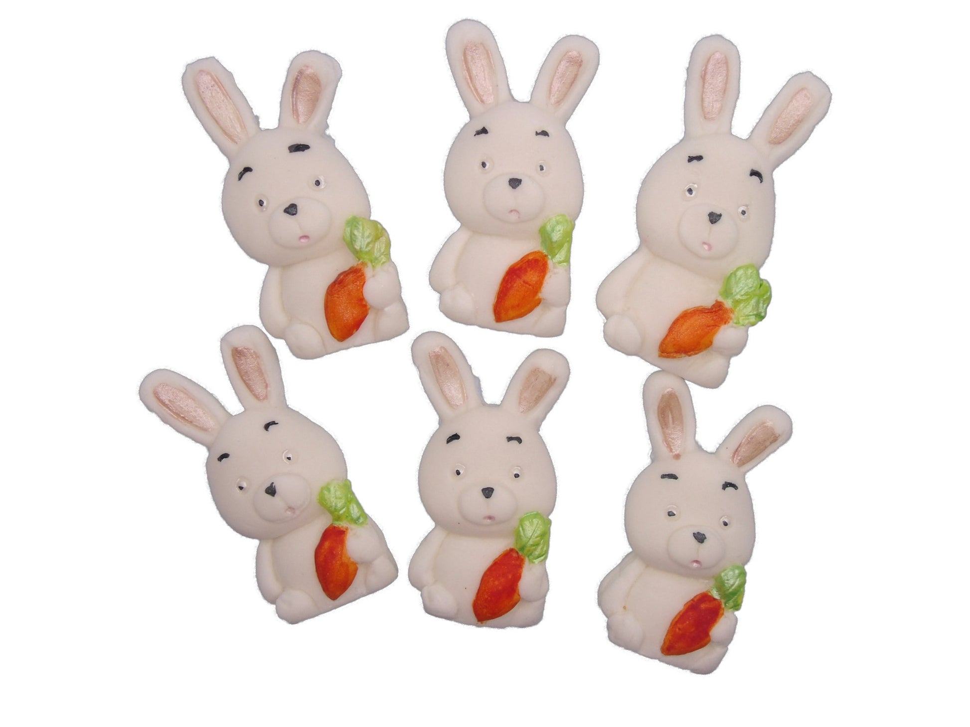 6 Edible white Easter Rabbits Baby Shower Fondant Vegan Cupcake Toppers
