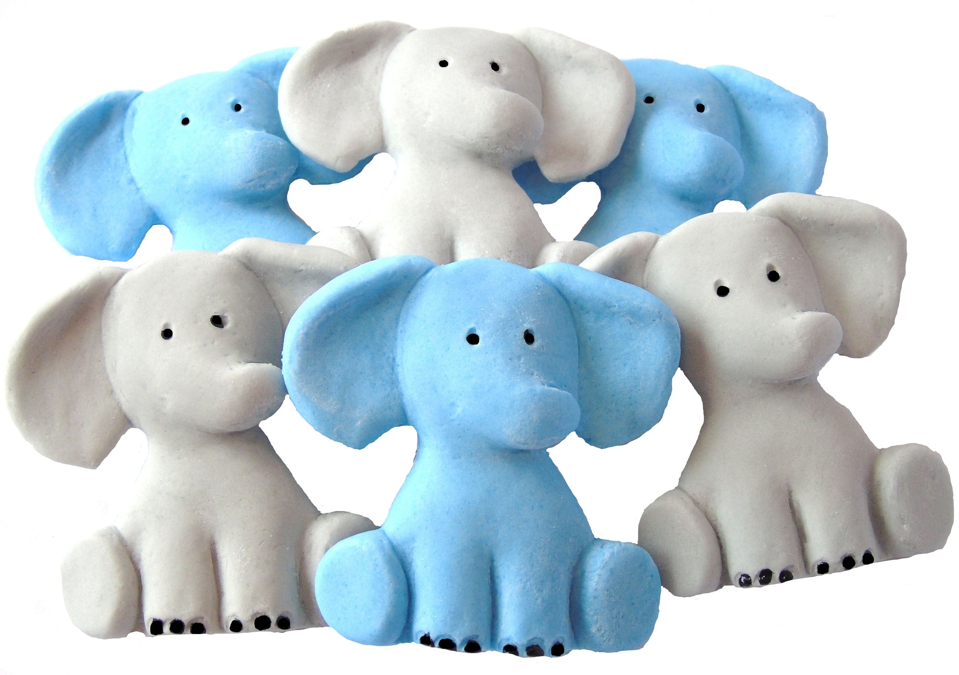 Blue & Grey mix Baby Shower Christening Vegan Cake Decorations 6 Baby Elephants