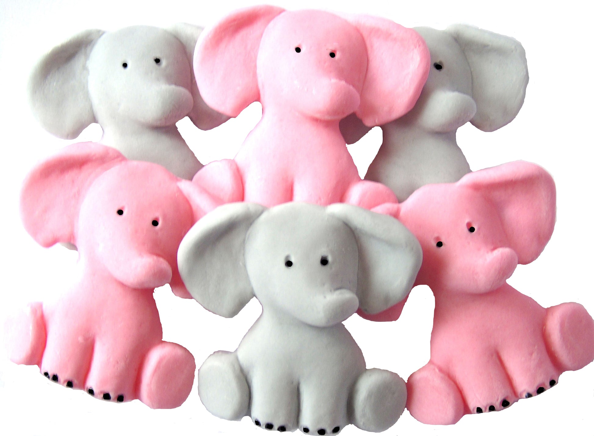 Pink and Grey Mix Baby Shower Christening Vegan Cake Decorations 6 Baby Elephants