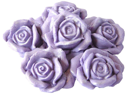 6 Lavender Glittered edible large roses vegan dairy free & gluten free decorations