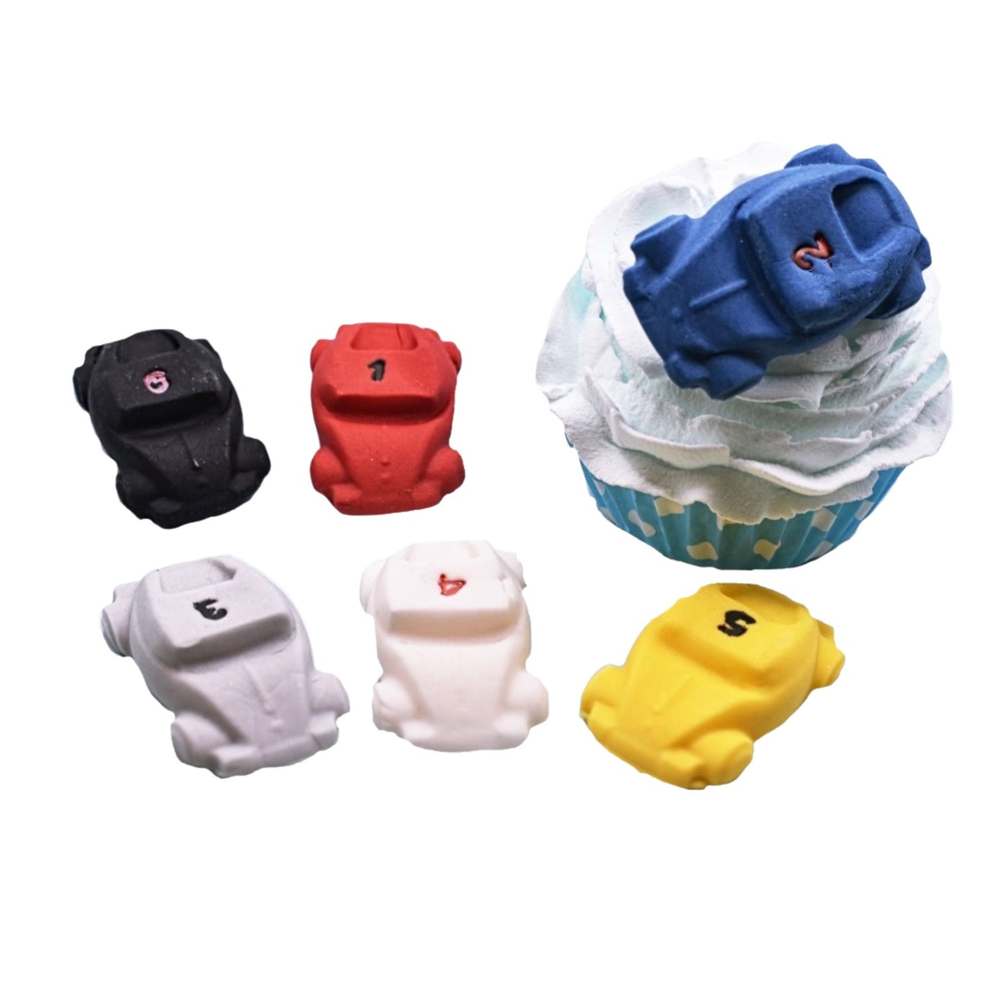 6 Mixed Coloured Racing Cars Edible Cake Cupcake Decorations