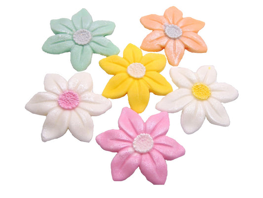 6 pastel star glittered edible flowers decorations