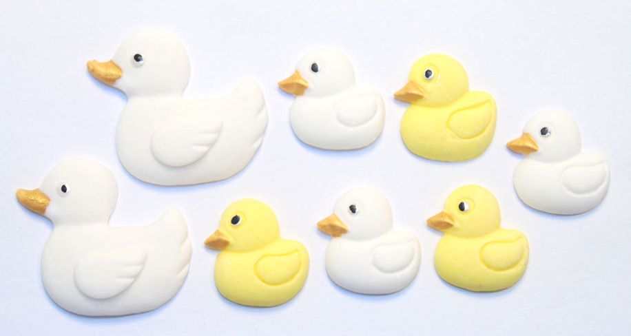 set White large and Yellow & White small Ducks Baby shower Vegan Cupcake Cake Decorations
