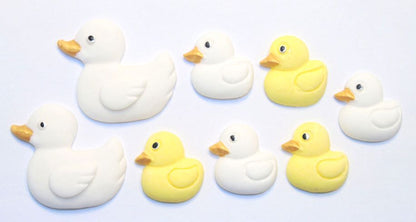 set White large and Yellow & White small Ducks Baby shower Vegan Cupcake Cake Decorations