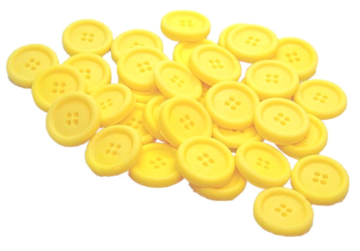 Pack 30 Yellow Coloured Buttons Vegan Cupcake Toppers Cake Decorations