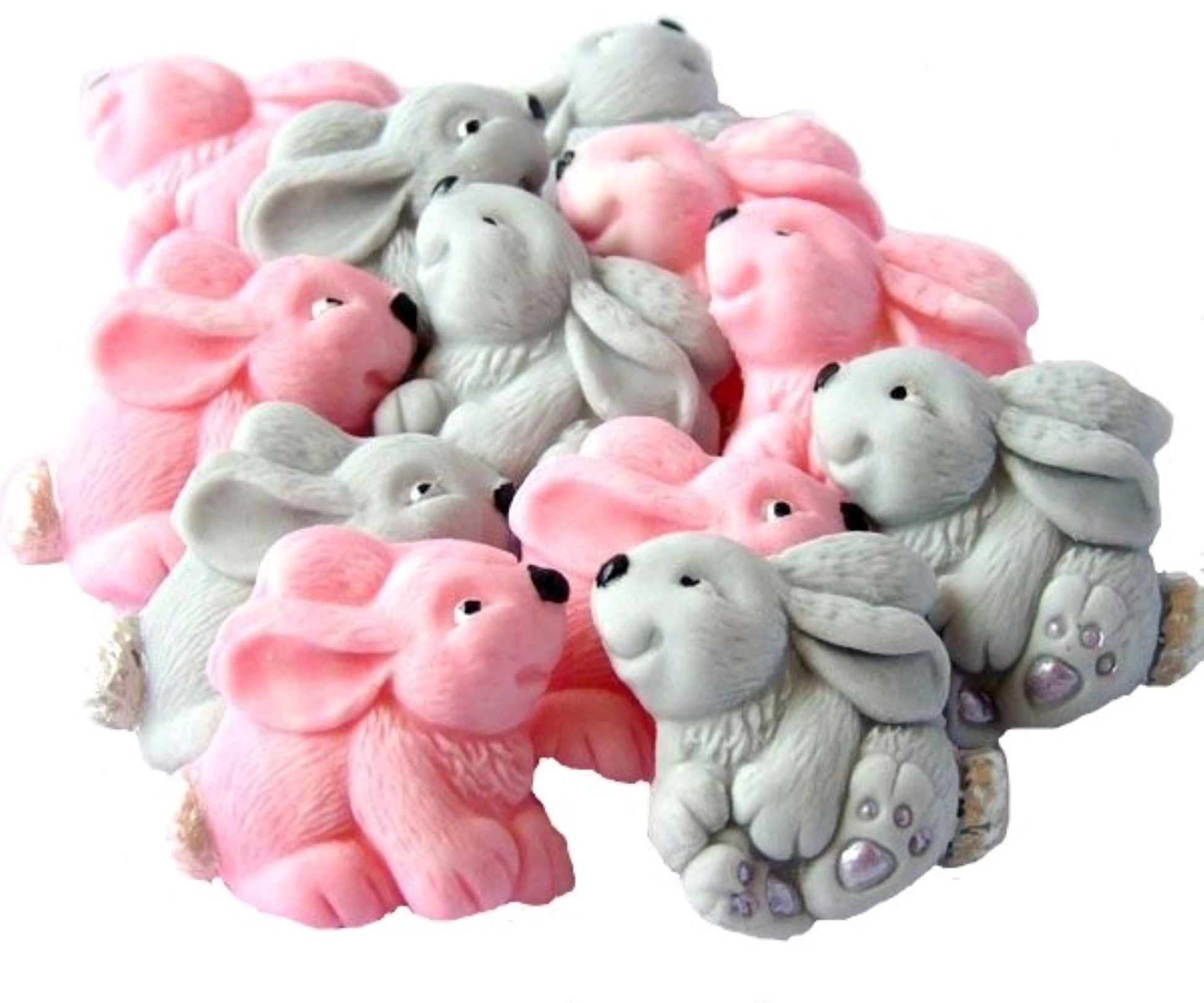 12 Edible Pink & Grey  Rabbits Baby Shower Vegan, Dairy & Gluten Free Edible cupcake toppers