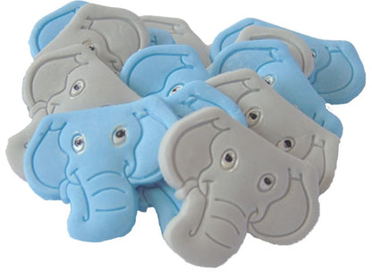 12 Blue & Grey Mix  of Elephant faces all are Vegan and are great for a Birthday or Baby Shower to decorate your Cupcake Toppers