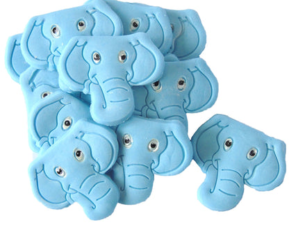 12 Blue Elephants faces Vegan Birthday Baby Shower Cupcake Toppers