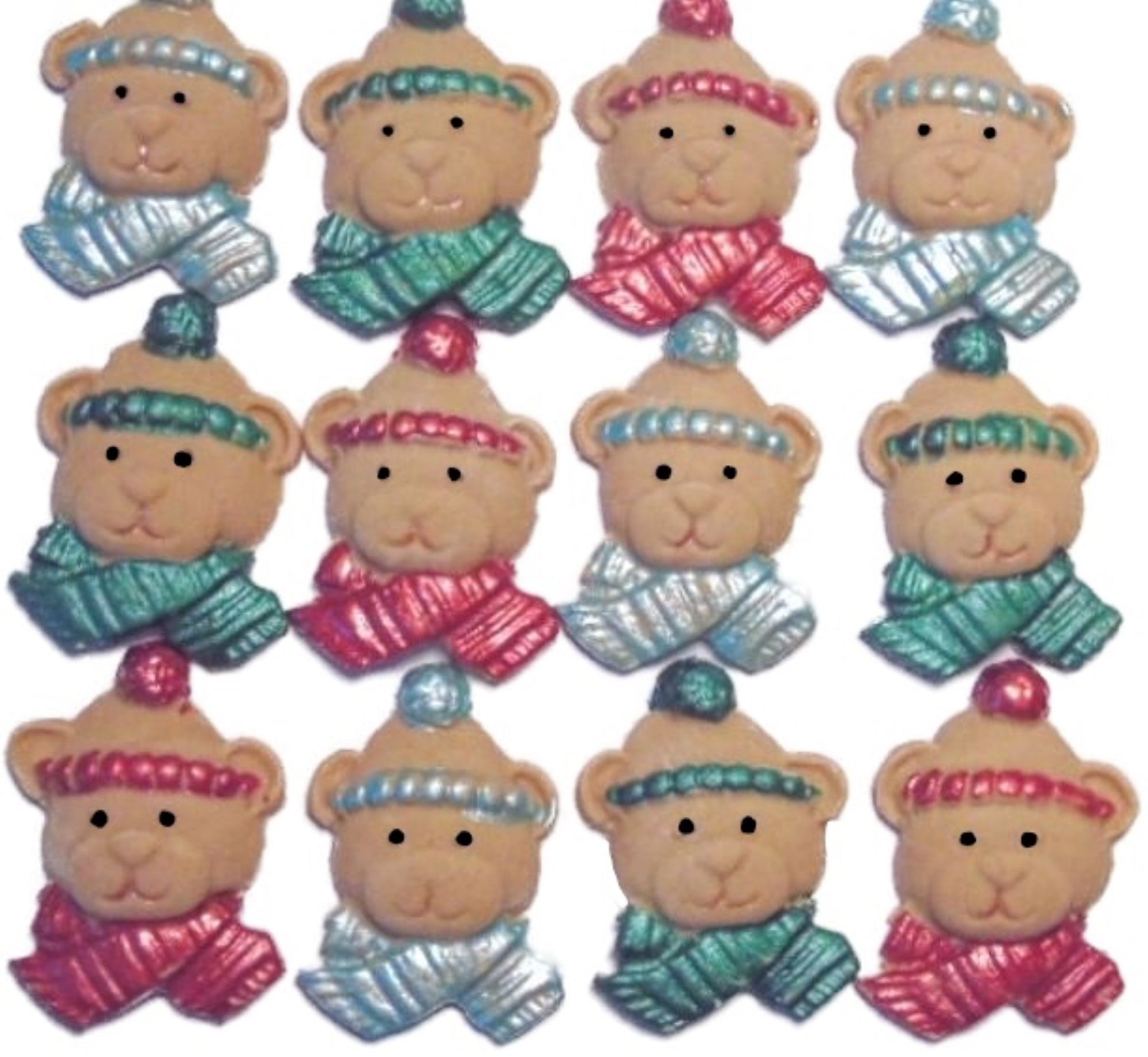 12 Edible Christmas Bear Faces Vegan Dairy & Gluten Free edible Cupcake Toppers