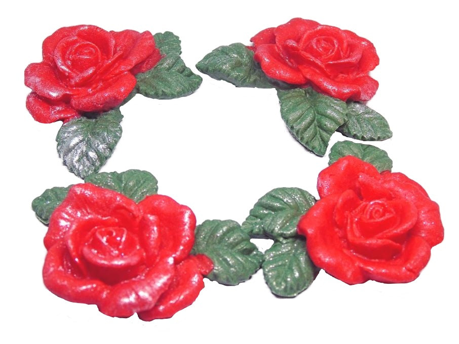 4 Vegan Glittered Red Rose Garland Wedding Birthday Cake Decorations