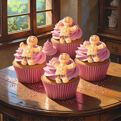 6 Gingerbread Men Handmade Vegan Edible Cupcake Cake Toppers