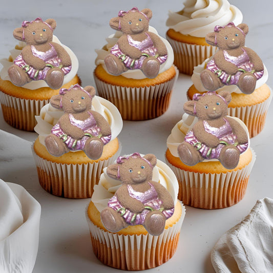 6 Baby Girl Teddies Birthday Teddy Gymnast Cupcake Toppers