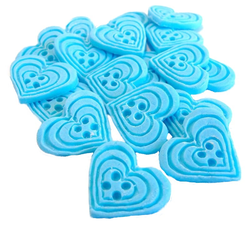 18 Edible Blue Coloured heart Shaped Buttons Vegan Cupcake Toppers