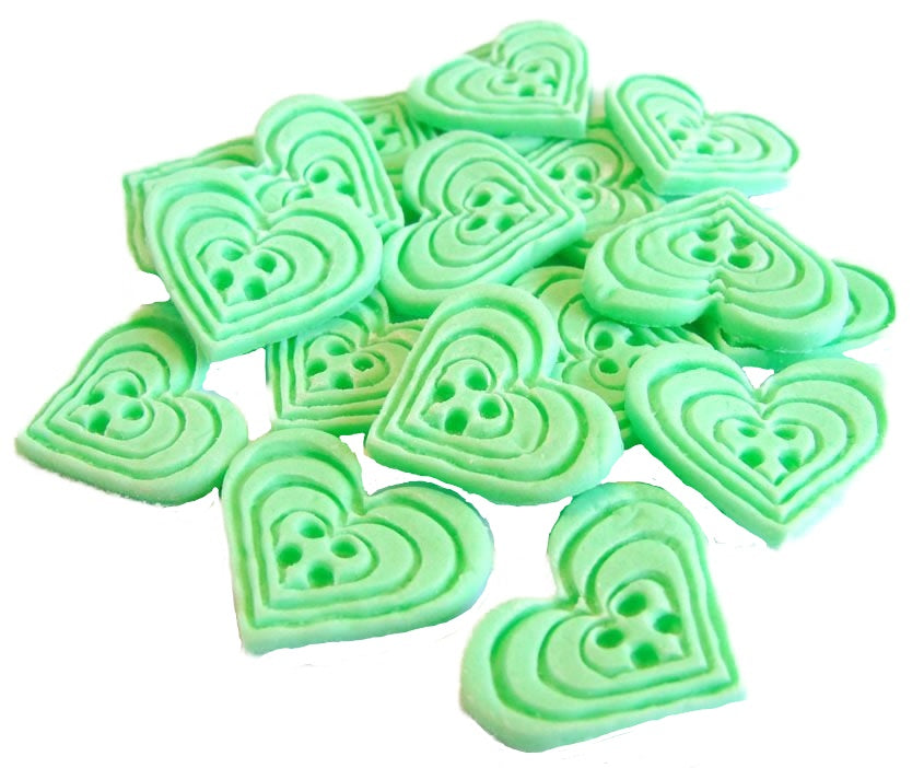 18 Edible Green Coloured heart Shaped Buttons Vegan Cupcake Toppers