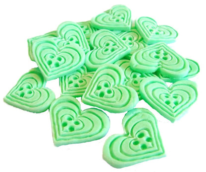 18 Edible Green Coloured heart Shaped Buttons Vegan Cupcake Toppers