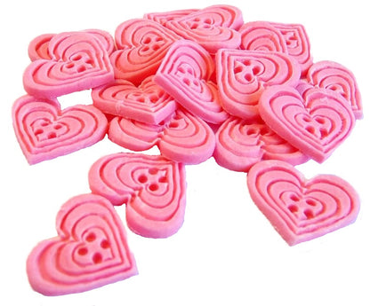 18 Edible Pink Coloured heart Shaped Buttons Vegan Cupcake Toppers