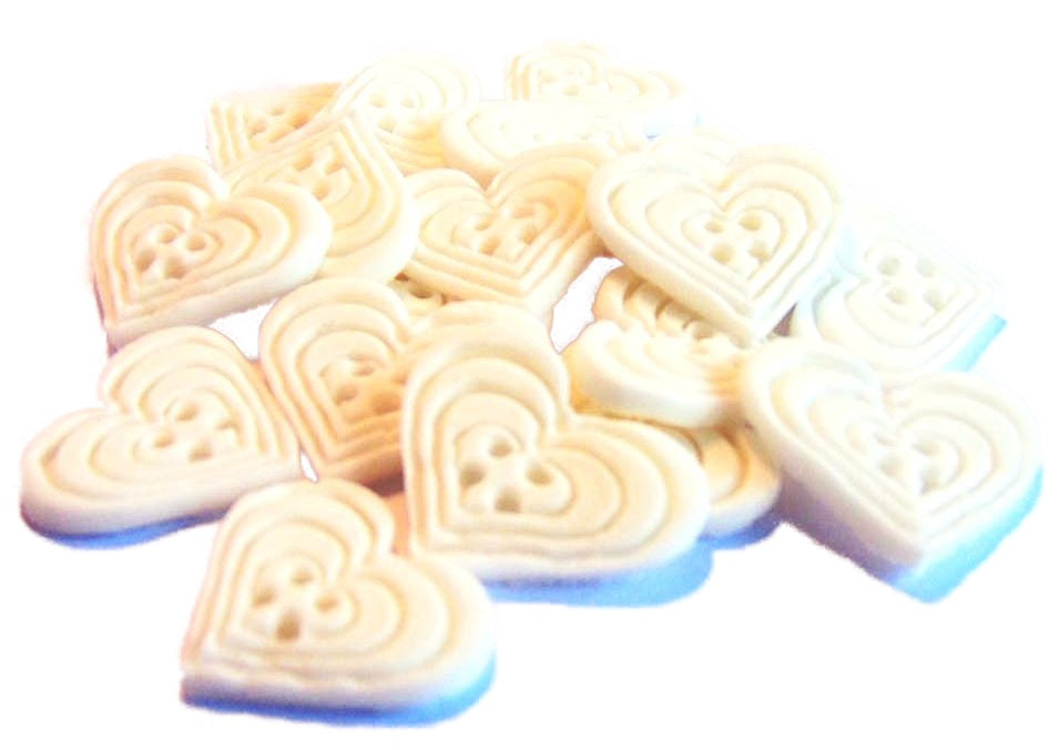 18 Edible White Coloured heart Shaped Buttons Vegan Cupcake Toppers