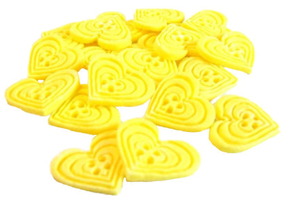 18 Edible Yellow Coloured heart Shaped Buttons Vegan Cupcake Toppers