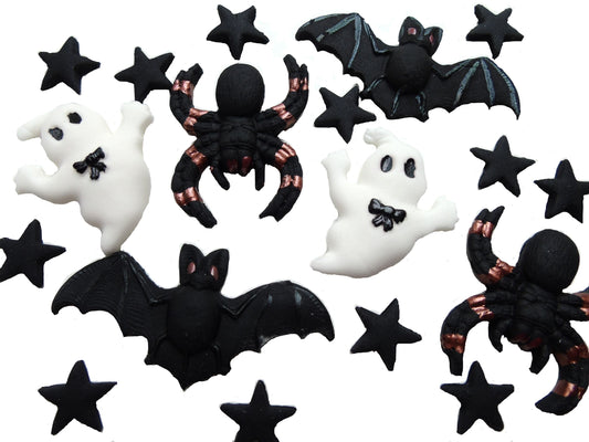 Set Halloween Trick or Treat Vegan Cupcake Toppers Ghost, Spider & Bats